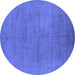 Round Machine Washable Oriental Blue Industrial Rug, wshurb1692blu