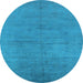 Round Machine Washable Oriental Light Blue Industrial Rug, wshurb1692lblu