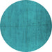 Round Oriental Turquoise Industrial Rug, urb1692turq