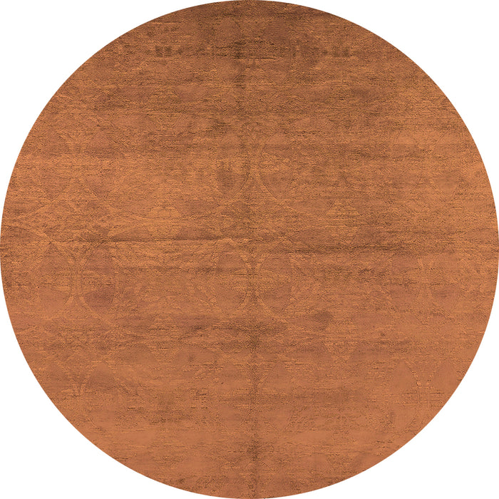 Round Machine Washable Oriental Orange Industrial Area Rugs, wshurb1692org