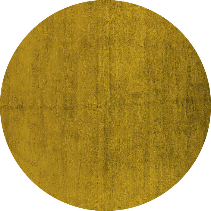 Round Machine Washable Oriental Yellow Industrial Rug, wshurb1692yw