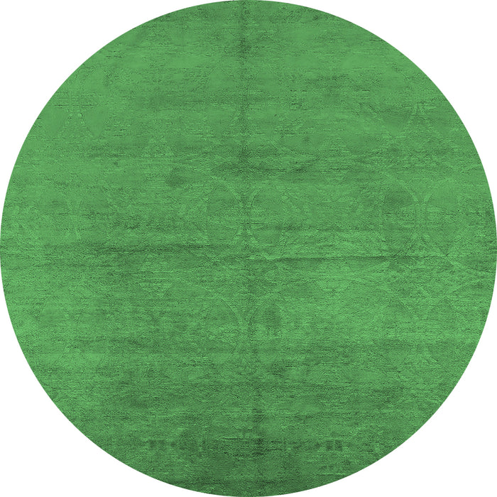 Round Machine Washable Oriental Emerald Green Industrial Area Rugs, wshurb1692emgrn