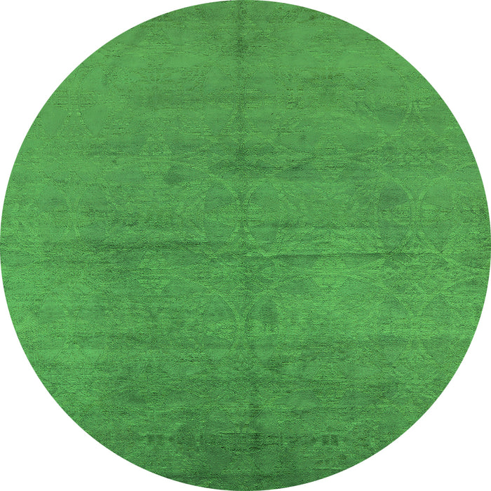 Round Machine Washable Oriental Green Industrial Area Rugs, wshurb1692grn