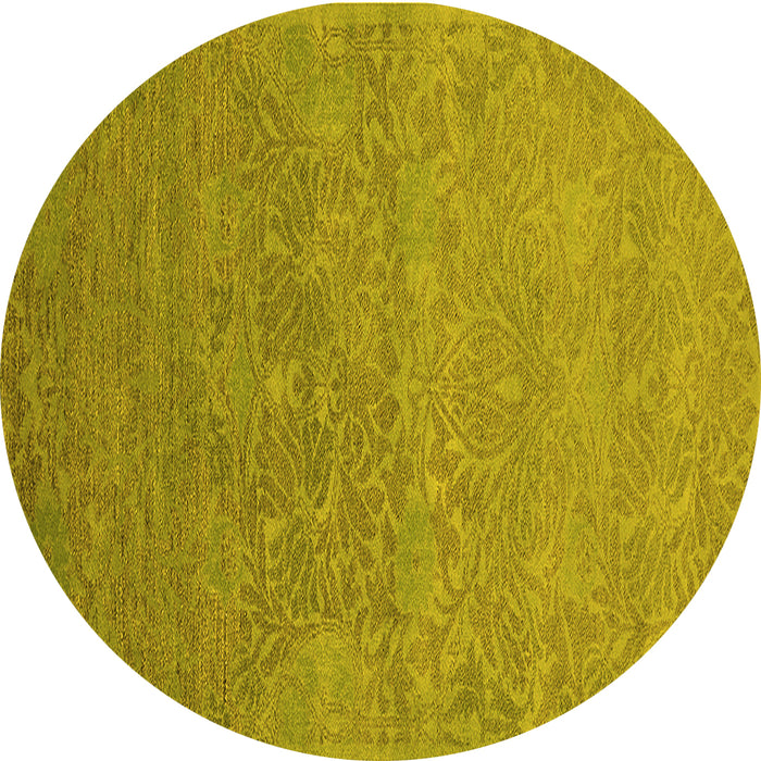 Round Machine Washable Oriental Yellow Industrial Rug, wshurb1693yw