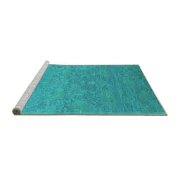 Sideview of Machine Washable Oriental Turquoise Industrial Area Rugs, wshurb1693turq