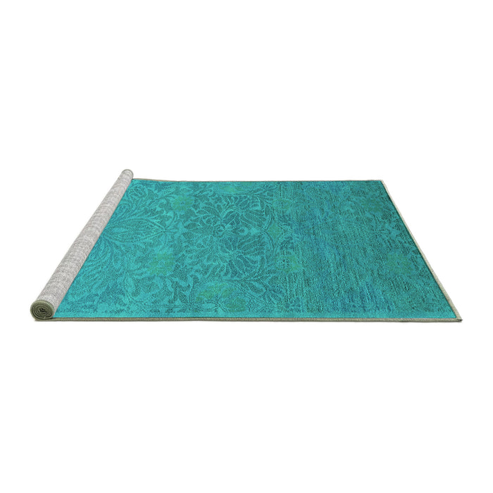 Sideview of Machine Washable Oriental Turquoise Industrial Area Rugs, wshurb1693turq