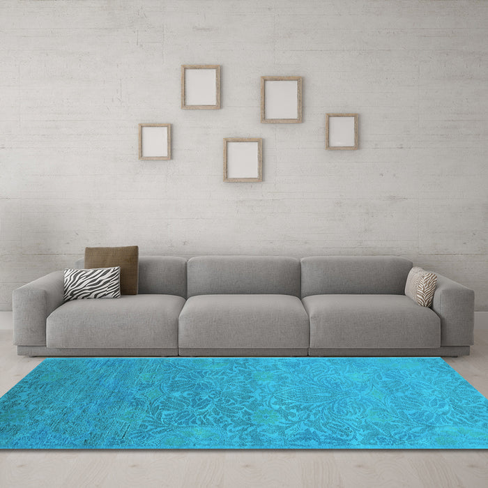 Machine Washable Oriental Light Blue Industrial Rug in a Living Room, wshurb1693lblu