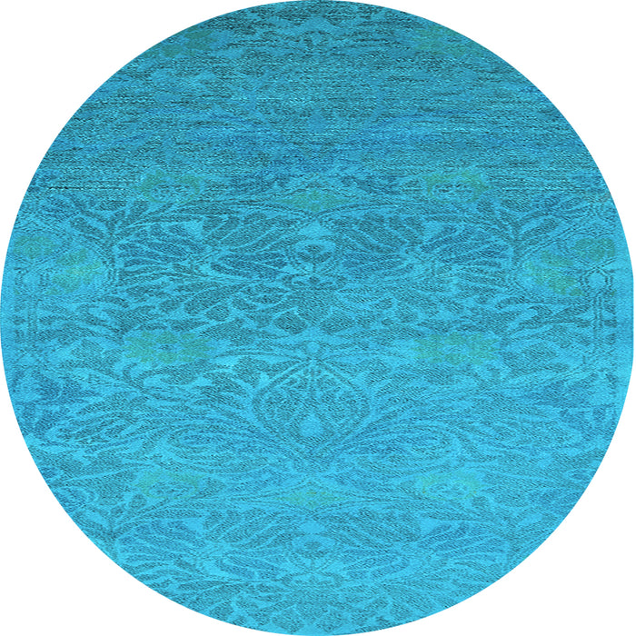 Round Machine Washable Oriental Light Blue Industrial Rug, wshurb1693lblu