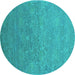 Round Oriental Turquoise Industrial Rug, urb1693turq