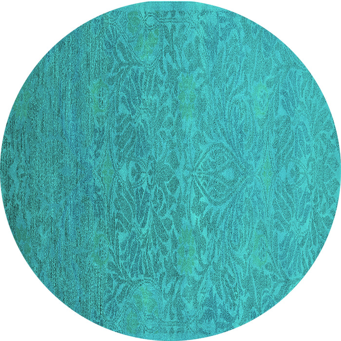 Round Machine Washable Oriental Turquoise Industrial Area Rugs, wshurb1693turq