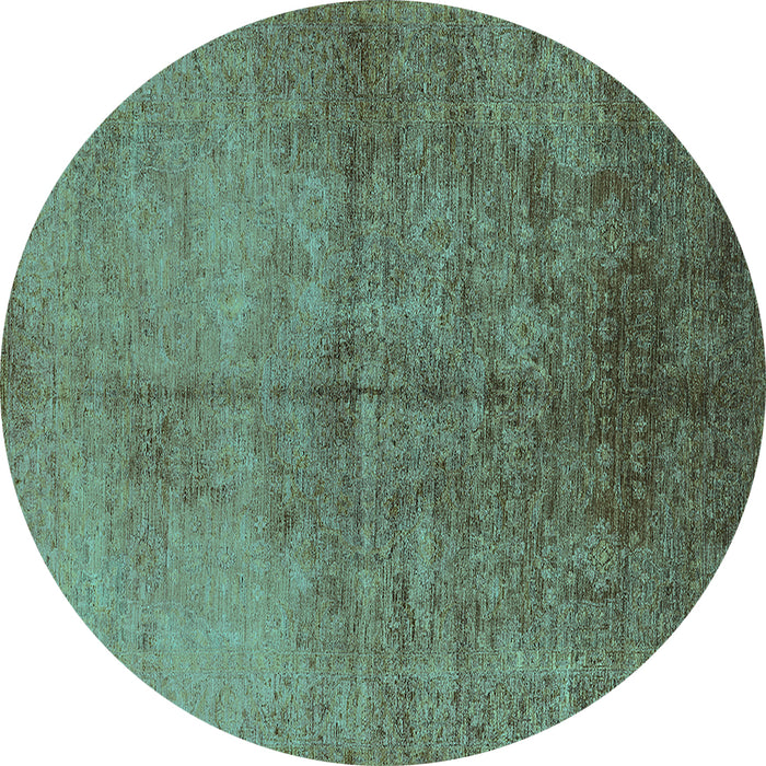 Round Machine Washable Oriental Turquoise Industrial Area Rugs, wshurb1694turq