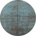 Round Machine Washable Oriental Light Blue Industrial Rug, wshurb1694lblu