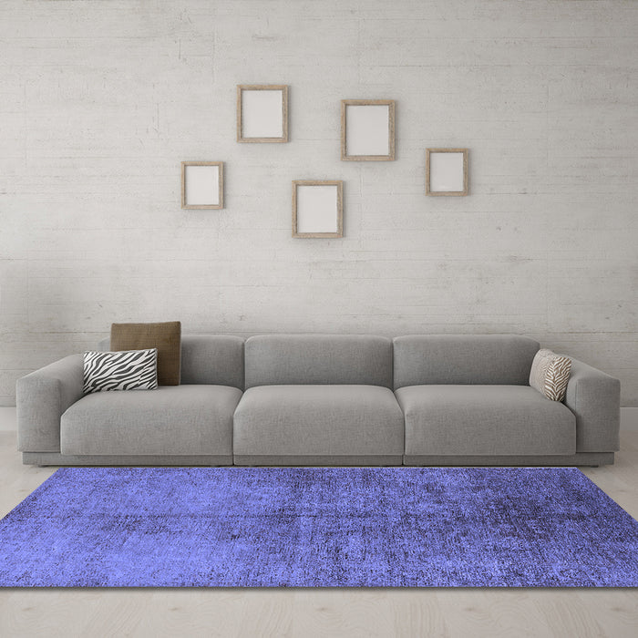 Machine Washable Oriental Blue Industrial Rug in a Living Room, wshurb1694blu