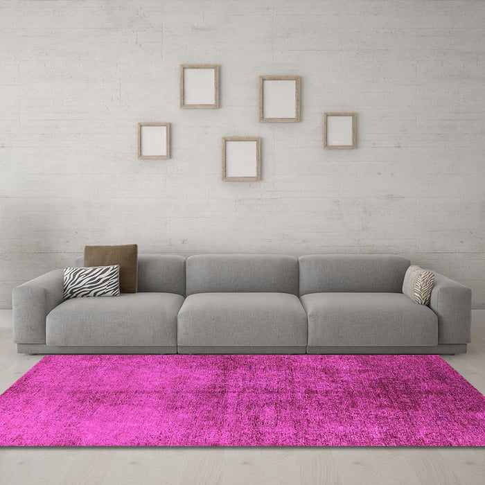 Machine Washable Oriental Pink Industrial Rug in a Living Room, wshurb1694pnk
