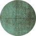 Round Oriental Turquoise Industrial Rug, urb1694turq