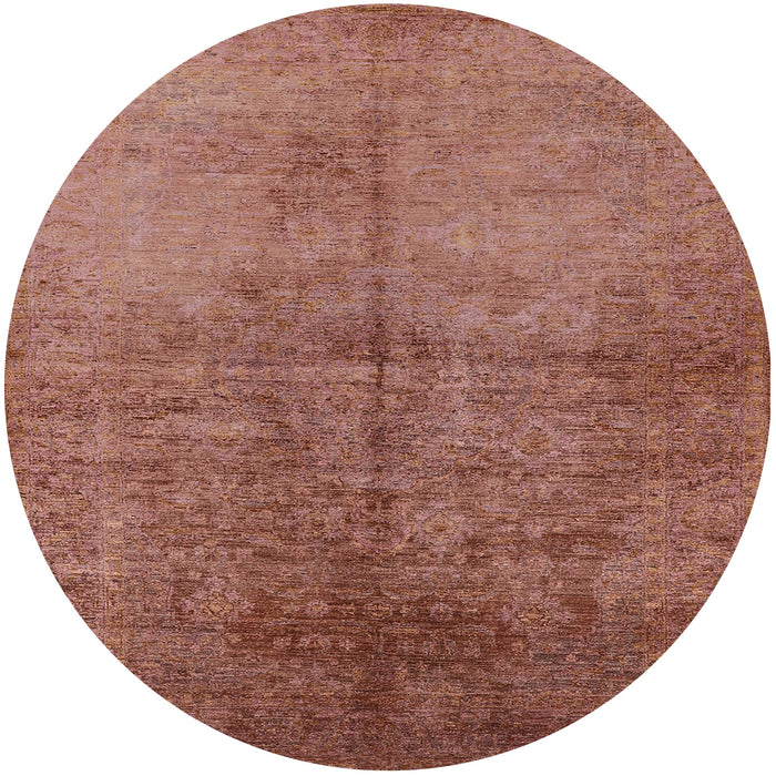 Round Mid-Century Modern Chestnut Red Oriental Rug, urb1694