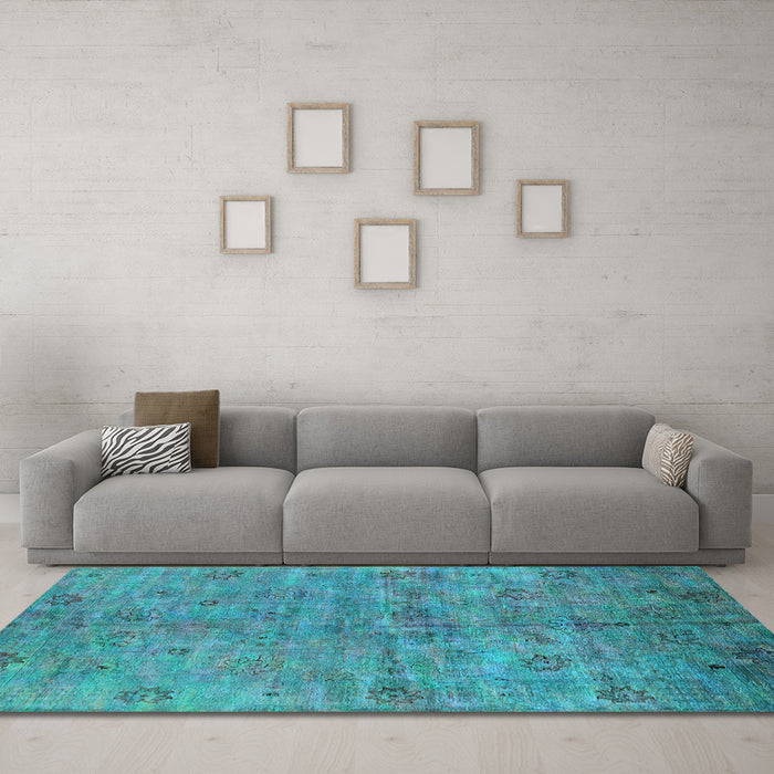 Machine Washable Oriental Light Blue Industrial Rug in a Living Room, wshurb1695lblu