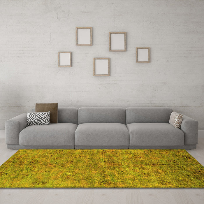 Machine Washable Oriental Yellow Industrial Rug in a Living Room, wshurb1695yw