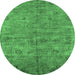 Round Oriental Emerald Green Industrial Rug, urb1695emgrn