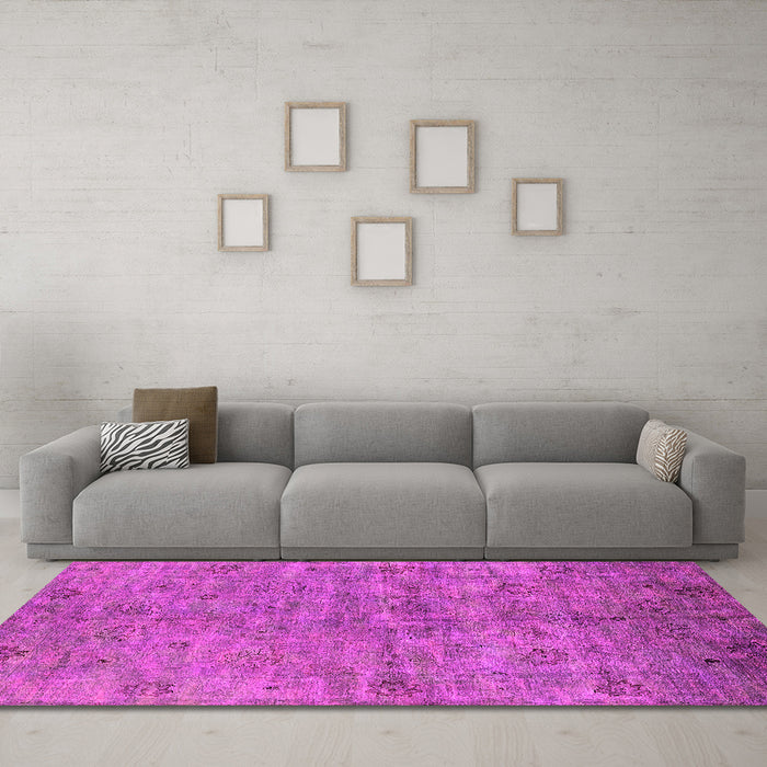 Machine Washable Oriental Pink Industrial Rug in a Living Room, wshurb1695pnk