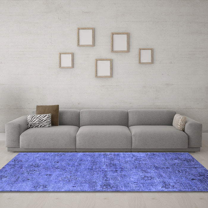 Machine Washable Oriental Blue Industrial Rug in a Living Room, wshurb1695blu