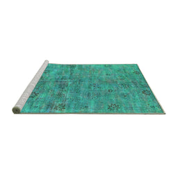 Sideview of Machine Washable Oriental Turquoise Industrial Area Rugs, wshurb1695turq