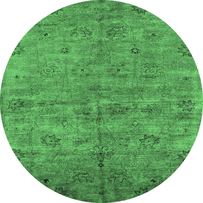Round Machine Washable Oriental Emerald Green Industrial Area Rugs, wshurb1695emgrn