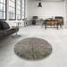 Round Mid-Century Modern Puce Purple Oriental Rug in a Office, urb1695