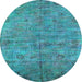 Round Oriental Light Blue Industrial Rug, urb1695lblu