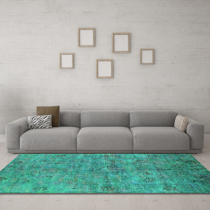 Machine Washable Oriental Turquoise Industrial Area Rugs in a Living Room,, wshurb1695turq