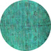 Round Oriental Turquoise Industrial Rug, urb1695turq