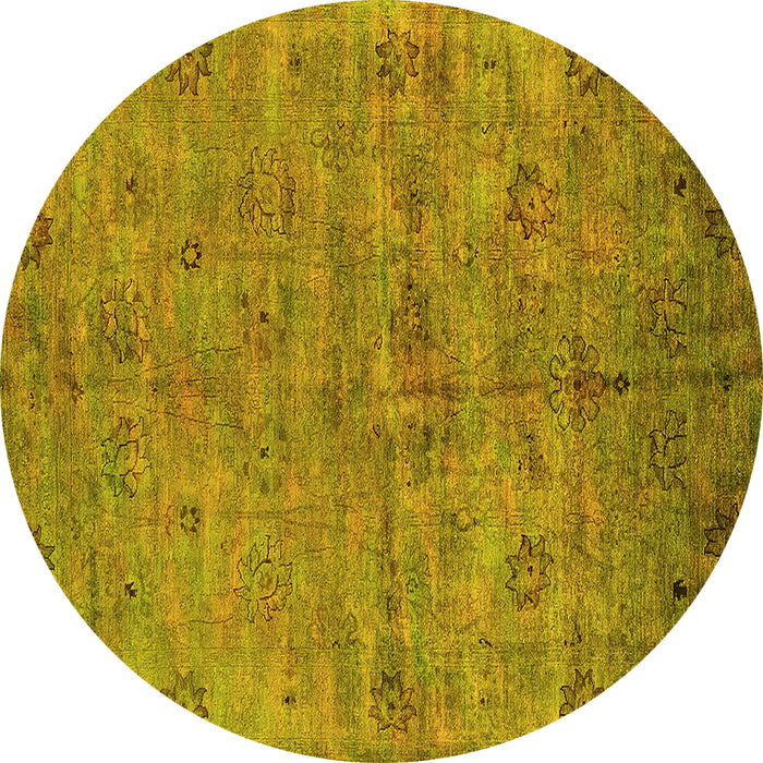 Round Machine Washable Oriental Yellow Industrial Rug, wshurb1695yw
