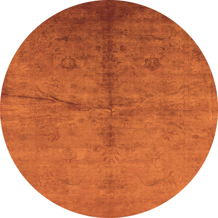 Round Machine Washable Oriental Orange Industrial Area Rugs, wshurb1696org