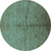 Round Oriental Turquoise Industrial Rug, urb1696turq