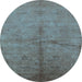 Round Oriental Light Blue Industrial Rug, urb1696lblu