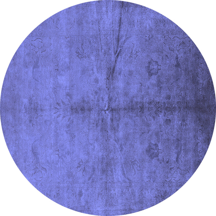 Round Machine Washable Oriental Blue Industrial Rug, wshurb1696blu