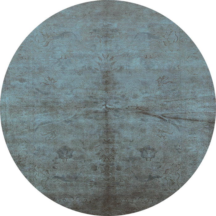 Round Machine Washable Oriental Light Blue Industrial Rug, wshurb1696lblu