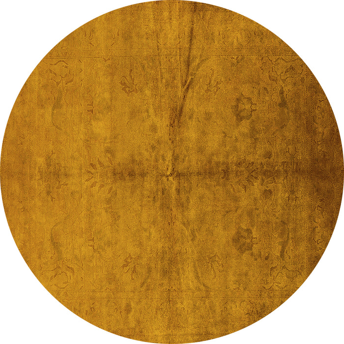 Round Machine Washable Oriental Yellow Industrial Rug, wshurb1696yw