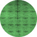 Round Oriental Emerald Green Industrial Rug, urb1697emgrn