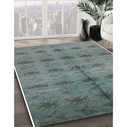Mid-Century Modern Light Slate Gray Oriental Rug in Family Room, urb1697