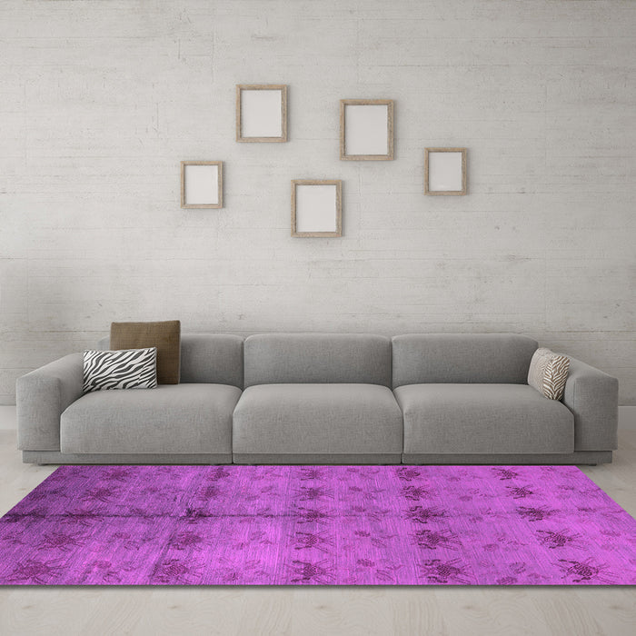 Machine Washable Oriental Pink Industrial Rug in a Living Room, wshurb1697pnk