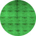 Round Machine Washable Oriental Green Industrial Area Rugs, wshurb1697grn