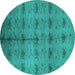 Round Machine Washable Oriental Turquoise Industrial Area Rugs, wshurb1697turq