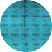 Round Machine Washable Oriental Light Blue Industrial Rug, wshurb1697lblu