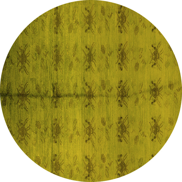 Round Machine Washable Oriental Yellow Industrial Rug, wshurb1697yw