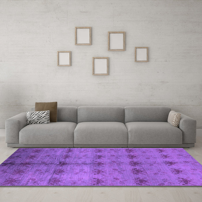 Machine Washable Oriental Purple Industrial Area Rugs in a Living Room, wshurb1697pur