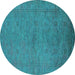 Round Oriental Turquoise Industrial Rug, urb1698turq