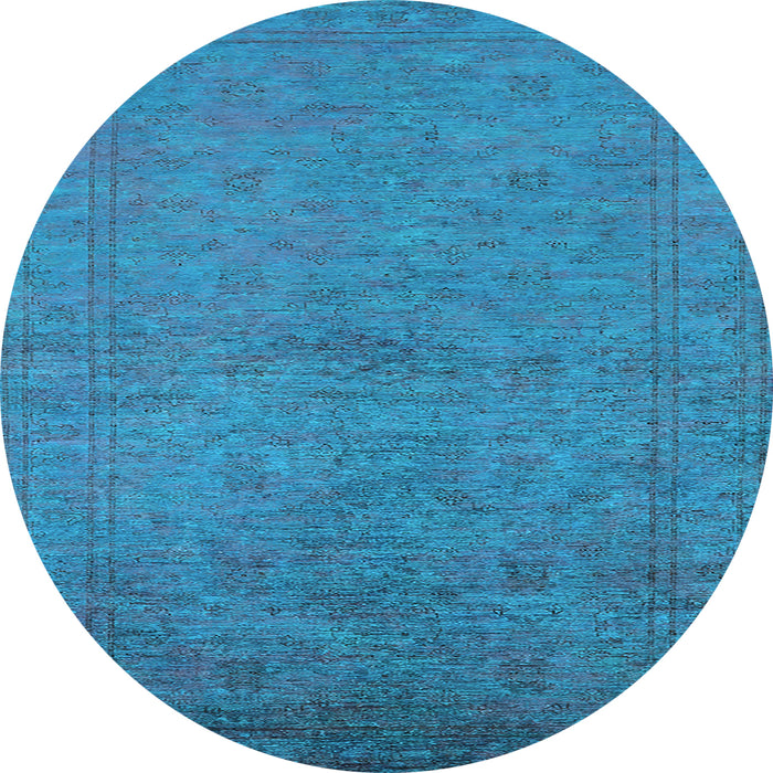 Round Machine Washable Oriental Light Blue Industrial Rug, wshurb1698lblu