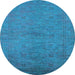 Round Machine Washable Oriental Light Blue Industrial Rug, wshurb1698lblu