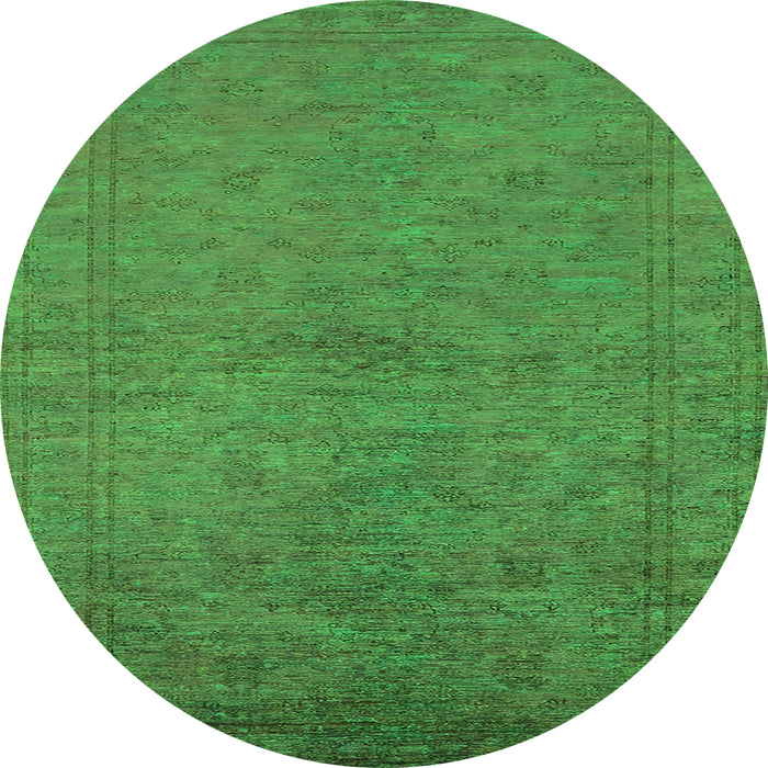 Round Machine Washable Oriental Green Industrial Area Rugs, wshurb1698grn
